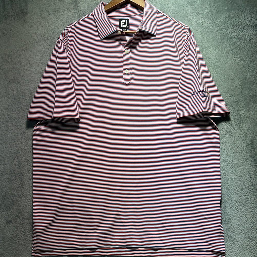 FootJoy Mens XL Augusta Pines Golf Polo Shirt Red White Blue Striped Performance